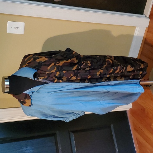 Women's denim and camo shirt dress - Picture 1 of 6